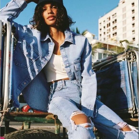 ZARA High Rise Distressed Rigid Straight Leg Jeans 2 - Picture 2 of 10